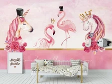 3D Flamingo Unicorn G12979 Wallpaper Wall Murals Removable Self-adhesive Honey