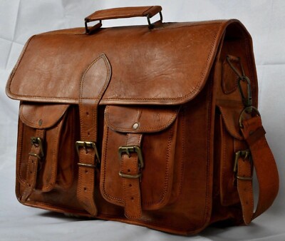 Genuine Leather Vintage Bag Shoulder Messenger Satchel Men's Laptop Brown