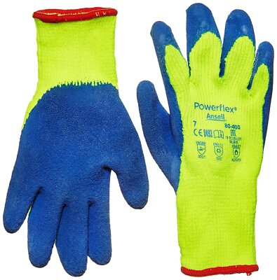 Ansell PowerFlex Thermo Latex Handfläche Arbeitshandschuhe 80-400 Hi Vis. Größe 7. 12er Pack.
