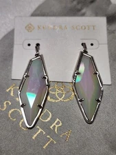 Kendra Scott Signed Bexley Iridescent Silver Tone Drop Dangle Earrings A-807