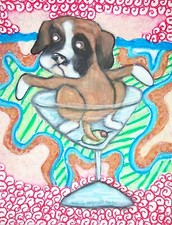 BOXER Puppy in a Martini Glass Dog Pop Art 8 x 10 Giclee Print Signed by KSAMS