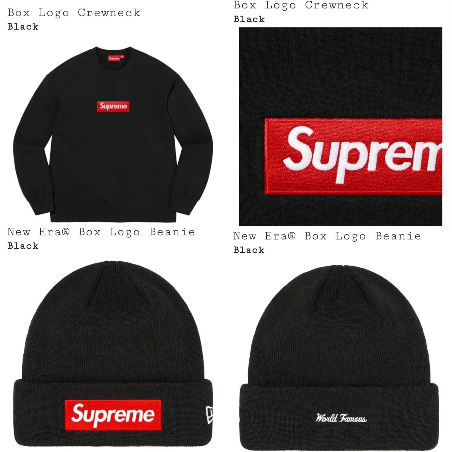 Sweat col rond Supreme Box Logo Bogo   Taille L et bonnet   Neuf sous blister