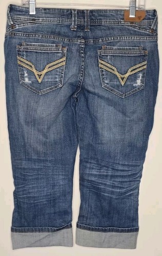 Vigoss Capri Jeans Juniors 11 Mid Rise Stretch Thick Stitch Cuffed Distressed - Picture 7 of 11