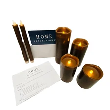 Flameless Candle Set MINK BROWN Sculptured Top Home Reflections 6 Piece Remote