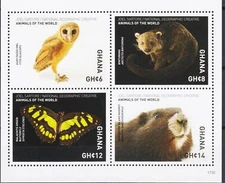 Ghana 2017 Owl Butterflies Bear-Cat Marmot Animals Birds Raptors Nature MNH