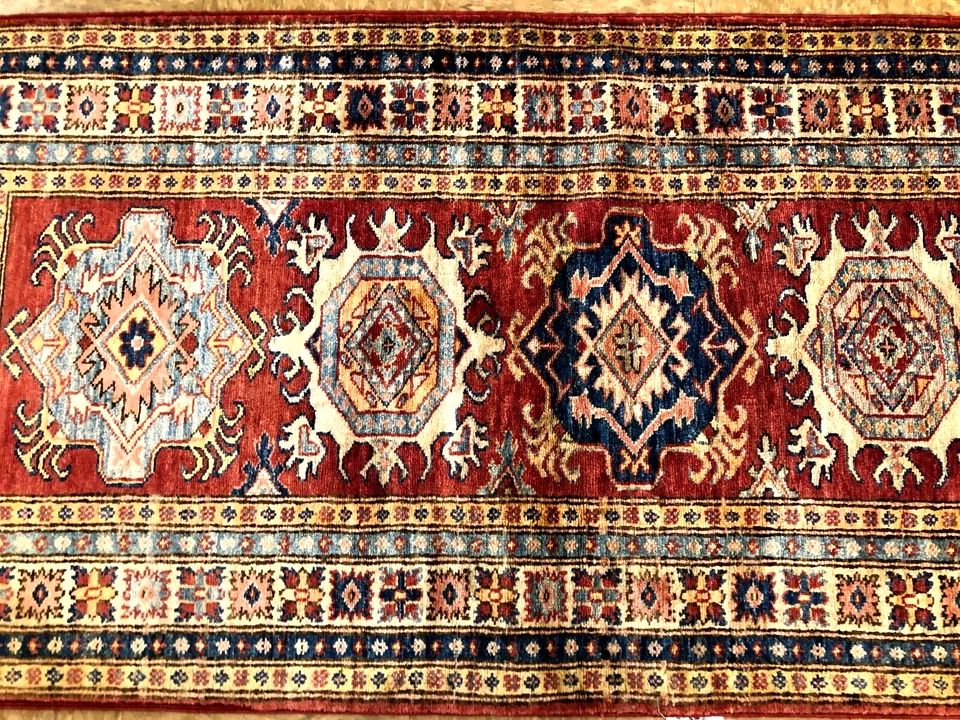 Hand-knotted 2'8" x 9'9" Super-Kazak, 100% handspan Wool Rug #145753HN - Image 4 of 4