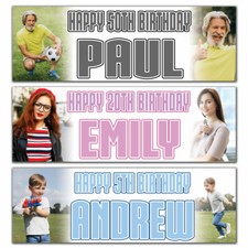 2 Personalised Birthday Banner Photos Kids Baby Adult Party Poster Decoration
