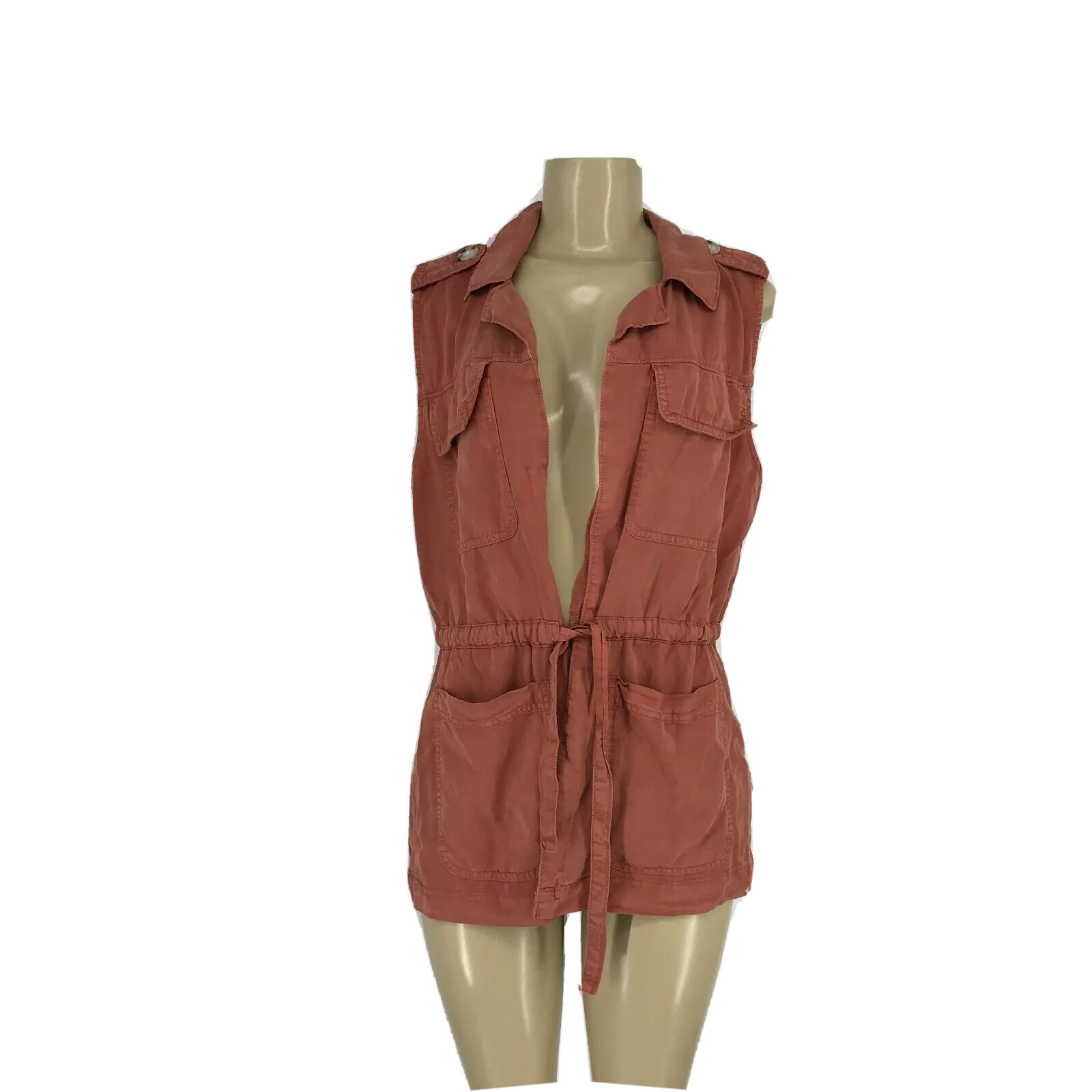 Women Utility Vest Jacket Tie Waist 