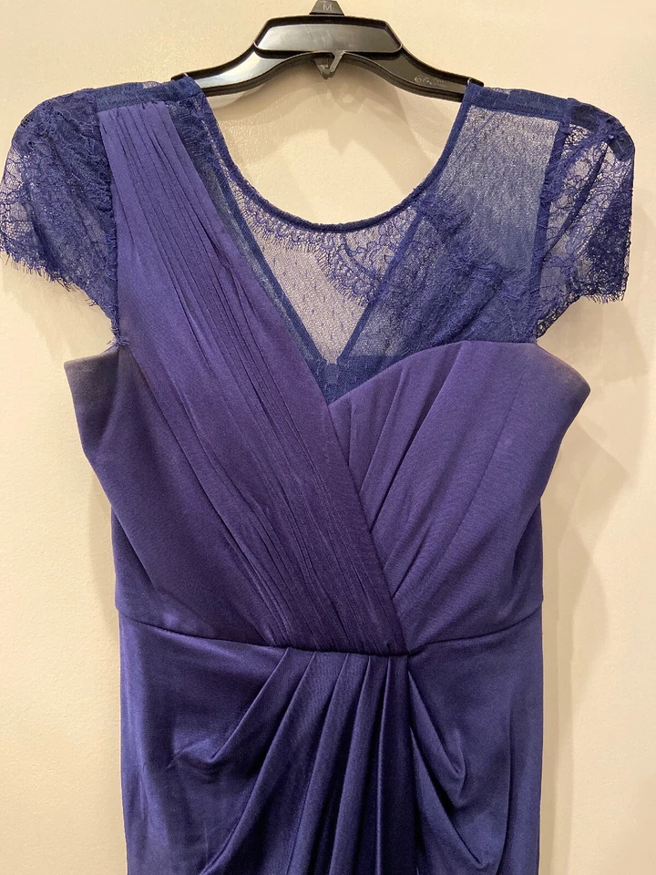 Vestido de cóctel para mujer azul/púrpura BCBG manga corta encaje/satén talla XS Foto 2 de 4