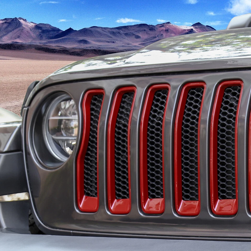 For Jeep Wrangler JL 18+ Red Front Grill Mesh Inserts Ring Cover Trim Rubicon - Изображение 4 из 4