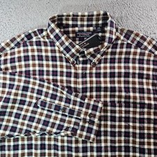 NWT Roundtree  Yorke Portuguese Flannel Shirt Men 3XB White Blue Brown Plaid