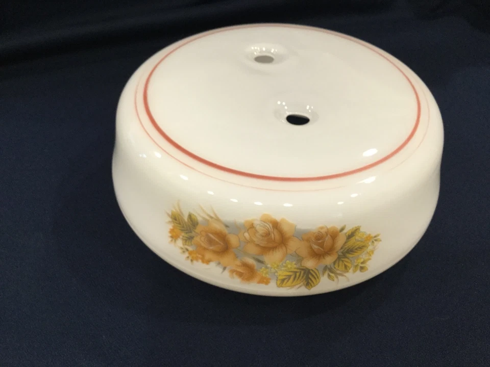 Vtg 11" Lamp Shade Glass White Round Ceiling Rose Floral Dual 2 hole 8.5" fitter - Image 4 of 4