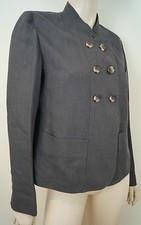 Sonia Rykiel Paris Grey 100% Linen High Neck Formal Blazer Jacket Sz:42 Uk14