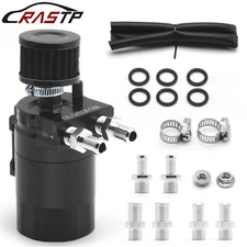 Oil Catch Can Tank Baffled Reservoir with Drain Valve Breather Filter Black