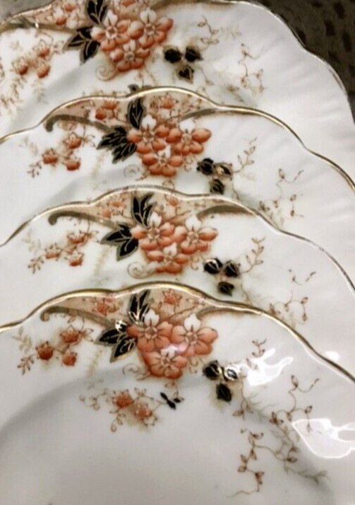 Antique Redfern & Drakeford Plates Handpainted Floral Gold Gilt England Set of 4