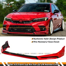 Yofer V3 Black Rallye Red Front Bumper Lip Splitter Kit For 2022-24 Honda Civic