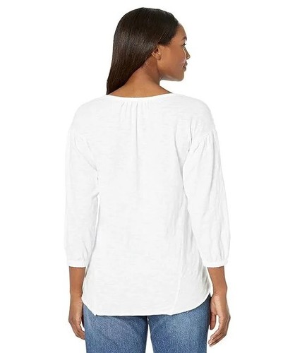 Mod-O-Doc Slub Jersey 3/4 Sleeve Scoop Neck Shirred Top White MD (US 8-10) Shirt - Picture 3 of 3