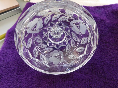 Antique Etched & Frosted Roses Glass Candy dish LID ONLY 6.25" - Picture 4 of 7