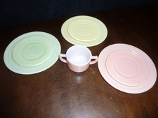 Vintage 7 piece Hazel Atlas Little Hostess moderntone pastel dishes