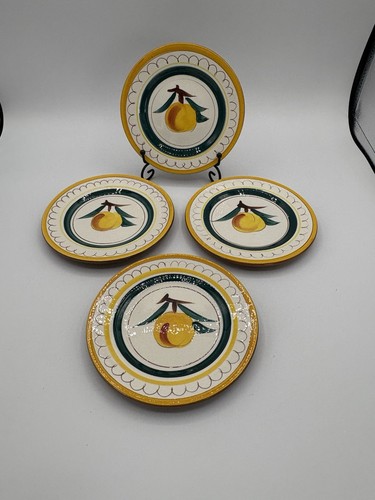 Set di 4 piatti vintage in ceramica Stangl frutta pesca deserto - Foto 1 di 5