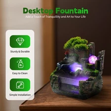 Desktop Indoor Fountain Rockery Feng Shui Water Fountain 110V Waterfall Decor