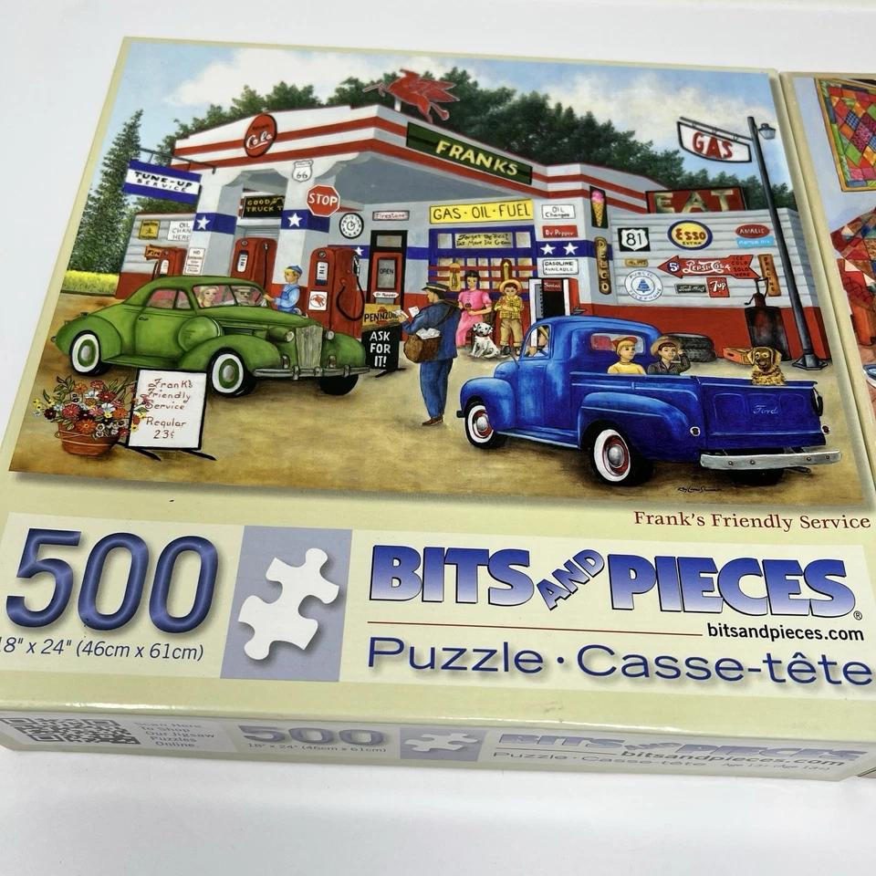 Lot Of 2 Bits & Pieces 500 Large Piece Puzzles Quilts Cats Trucks Gas Station - Image 2 of 4