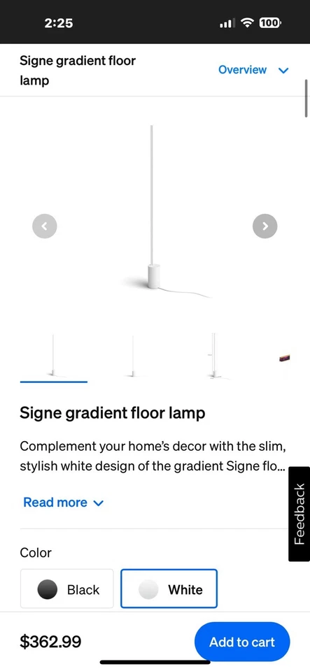 Philips Hue Signe Gradient White Floor Lamp Light 57" Tall Vibe Led Boston Near - Image 2 of 4
