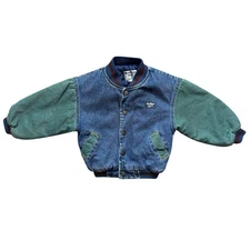 VTG Oshkosh B Gosh Kids Denim Colorblock Bomber Varsity Jacket Coat Boys Sz 3