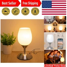 Small Touch Lamp for Bedroom Nightstand, 3-Way Dimmable Bedside Lamps Opal Gl...