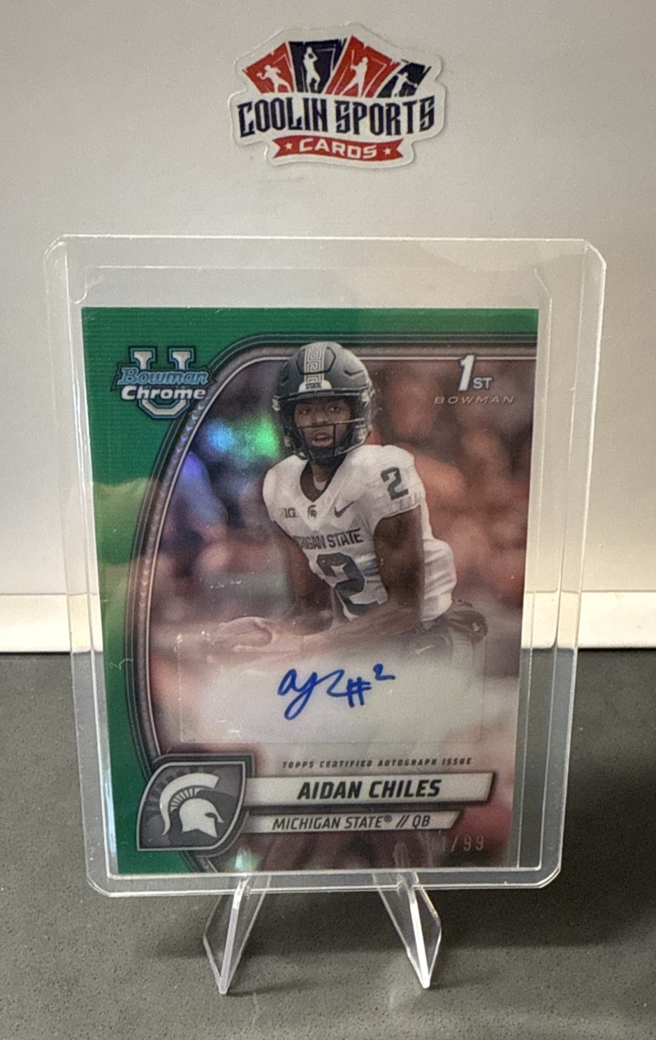 2024 Bowman Chrome U Aidan Chiles Green Refractor 1st Prospect Auto /99