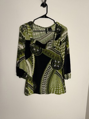 New Directions Y2K Psychedelic Abstract Cowl Neck Boho Blouse Women s L