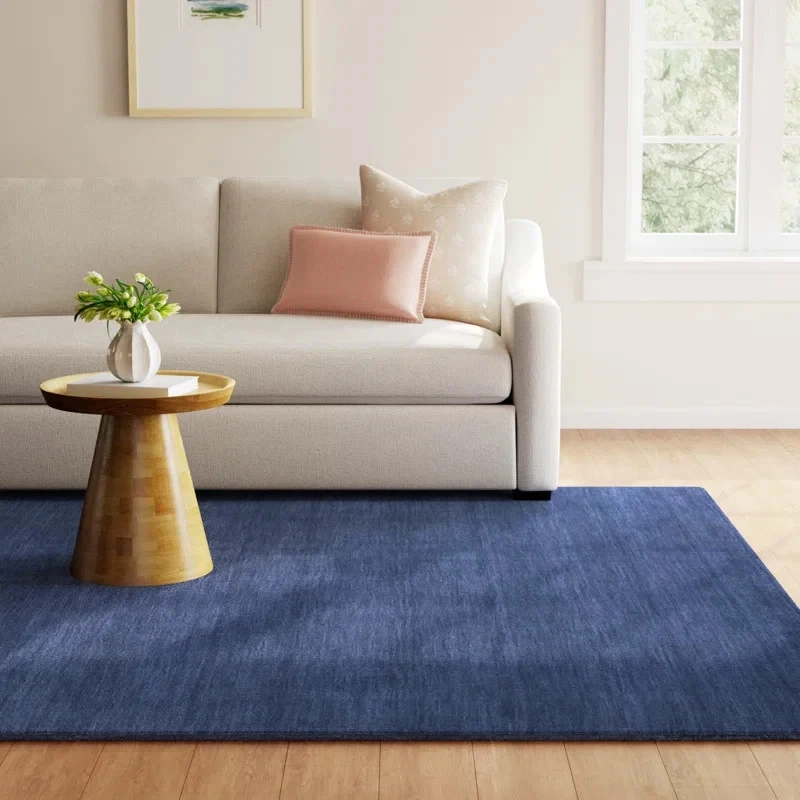 Deep Indigo Hand Tufted Area Rug 5x8 6x9 8x10 - Solid Modern Living Room Design - Image 2 of 4