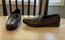 Men’s Johnston & Murphy LEATHER Two-Tone Black Brown Loafers Slip-On Shoes, 13 M