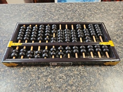 Vintage Lotus Flower Brand   Chinese Wood Abacus   13 Columns / 91 Beads