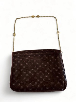 Vintage Valentino Garavani Suede Shoulder Bag Brown Monogram