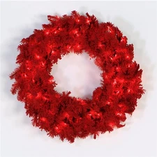 Vickerman K168125LED Flocked Red Dura-Lit Wreath with Red LED Lights  24 in.