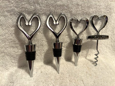 3 Bottle Toppers Stoppers, 1 Screw Metal Heart Shapes 4 1/2 -5" Tall New