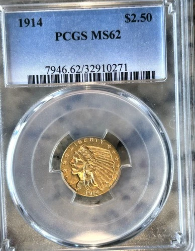 1914 $2.50 Gold Indian Head Coin MS62