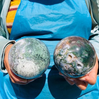 2 pieces 4.35LB Natural Aquatic Agate Ball Quartz Crystal Sphere Healing 2106
