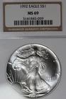 1992 NGC MS69 AMERICAN SILVER EAGLE #B51921
