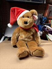 TY Beanie Buddy - 1997 HOLIDAY TEDDY 14 inch With Santa Hat