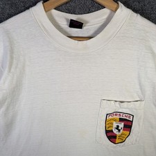 Vintage Luxury Car Shirt Mens Large White 80s Pocket BMW McLaren Racing 911 USA - Image 3