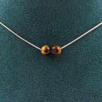 Halskette 2 Perlen Tigerauge 6 Mm. Kette Aus Edelstahl Halskette Frauen