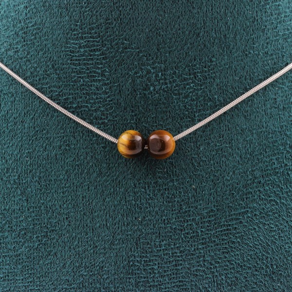 Halskette 2 Perlen Tigerauge 6 Mm. Kette Aus Edelstahl Halskette Frauen-image