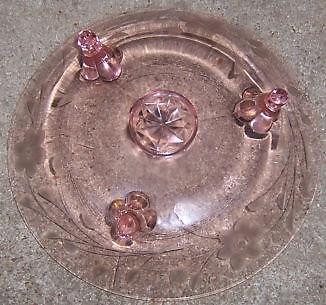 Floral Etched Pink Glass Three Footed Candy Bowl Vintage Decorative - Picture 3 of 3