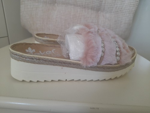 RIEKER Plateau Pantoletten Gr.37 Rosa Rose Fell Strass Innensohle Leder - Bild 4 von 10