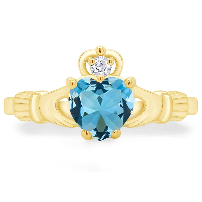 March Birthstone Aquamarine Sterling Claddagh Ring Size 8 eBay