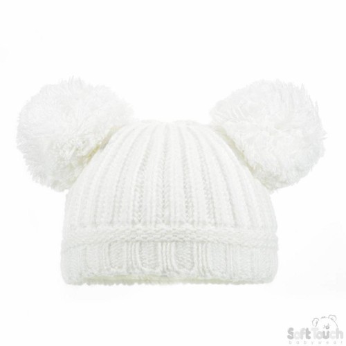 Baby Winter Warm Knitted Hat Pom Boy Girl White Pink Blue Cream Grey Ribbed 0 3m - Picture 6 of 14