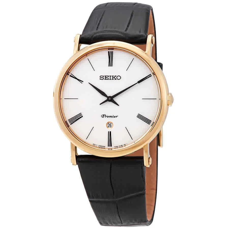 Seiko Premier White Dial Black Leather Men s Watch SKP396P1