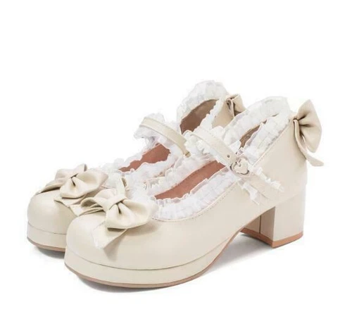 Womens Lolita Mary Janes Princess Mori Girl Sweet Bowknot Kawaii Tea Party Shoes - Picture 14 of 15